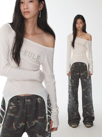 Rhinestone Boat-Neck Knit Top