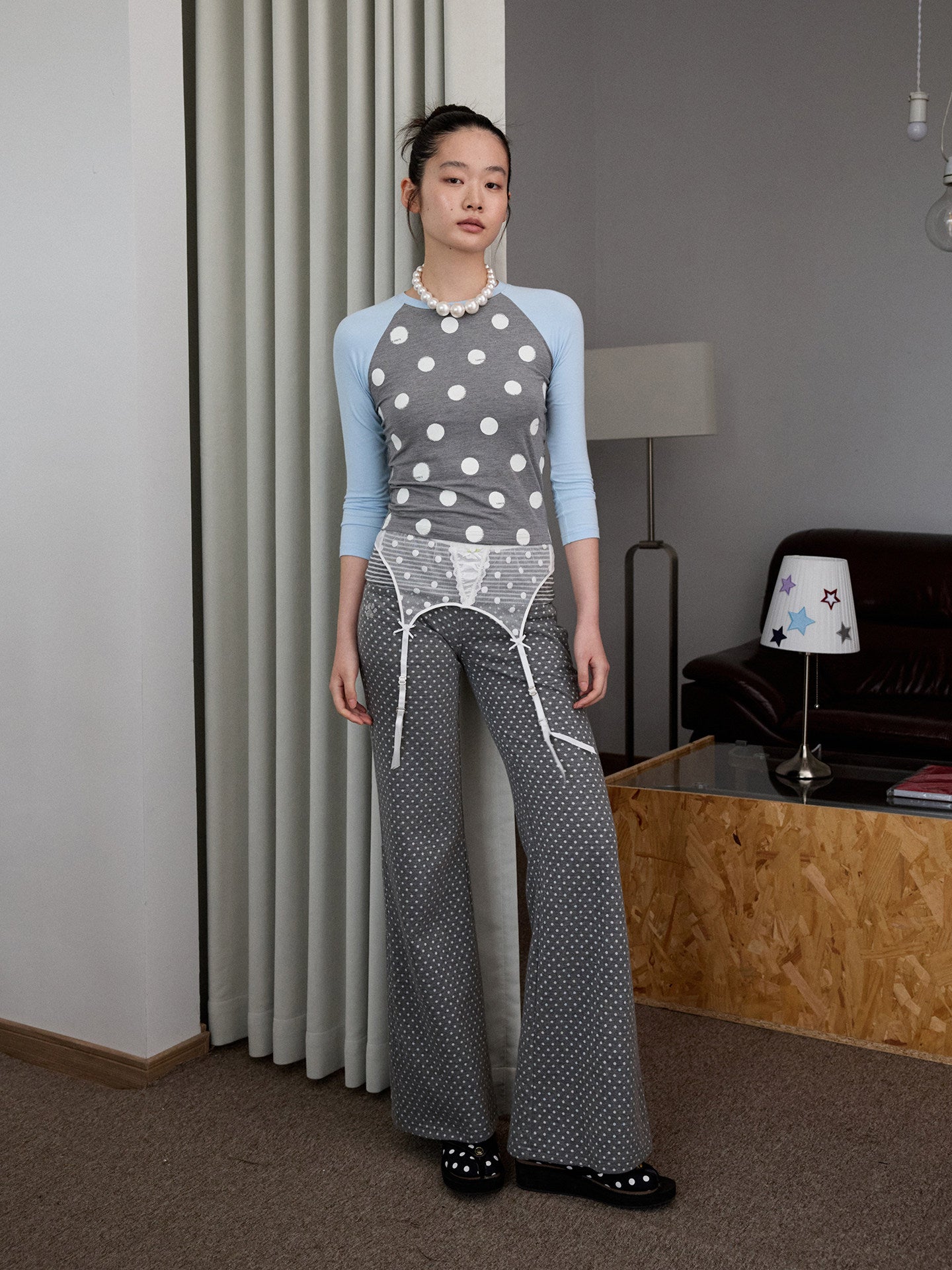 Polka Dot Raglan Sleeve Tee