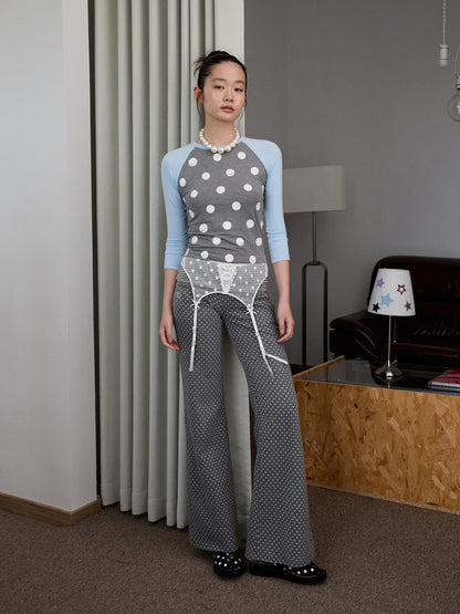 Polka Dot Raglan Sleeve Tee
