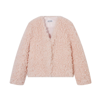 Pink Eco-Friendly Fur Coat - Women's Autumn/Winter Short Wool Curly Fit