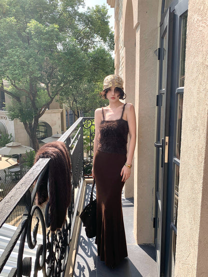 Plush Cropped Camisole Top – Hong Kong Retro Autumn & Winter Layer