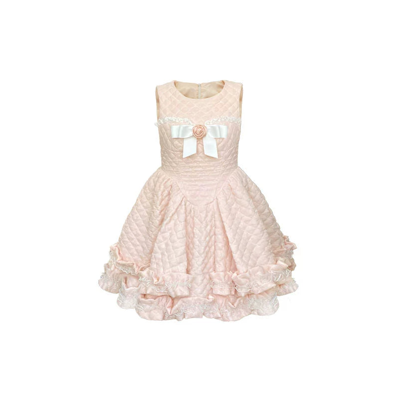 diseño original: encaje rosa con clip de algodón, lazo, broche de flores, encaje, falda esponjosa, falda sin mangas, invierno