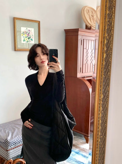 Deep V-Neck Long-Sleeve Knit Sweater (Between the Lines Edition)