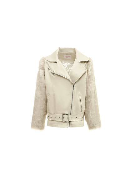 Eco-Fur Panel Jacket with Dropped Shoulders – Fall/Winter Relaxed Fit Outerwear