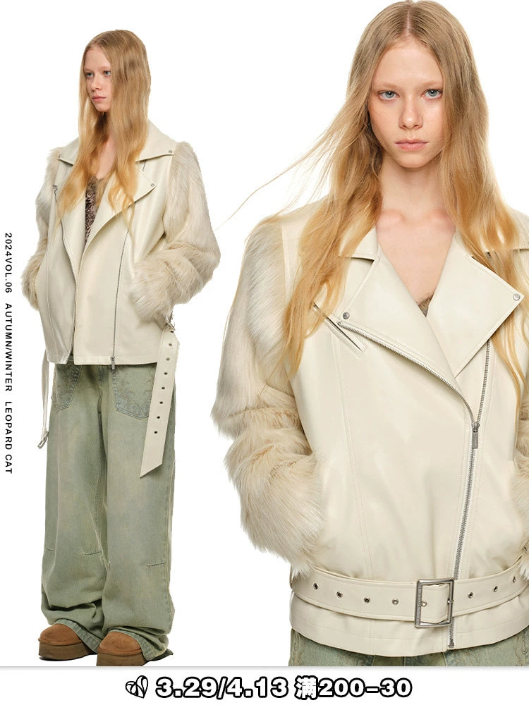 Eco-Fur Panel Jacket with Dropped Shoulders – Fall/Winter Relaxed Fit Outerwear