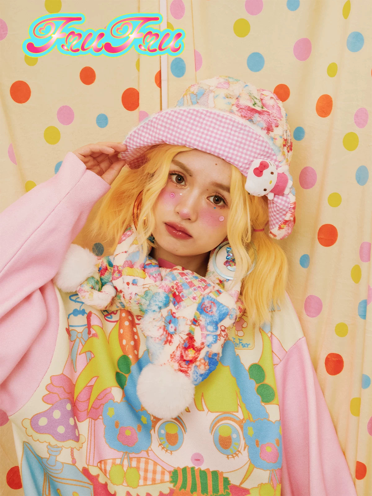 Gollum Store Original Design Cute Girl Cartoon Print Hat and Scarf Set