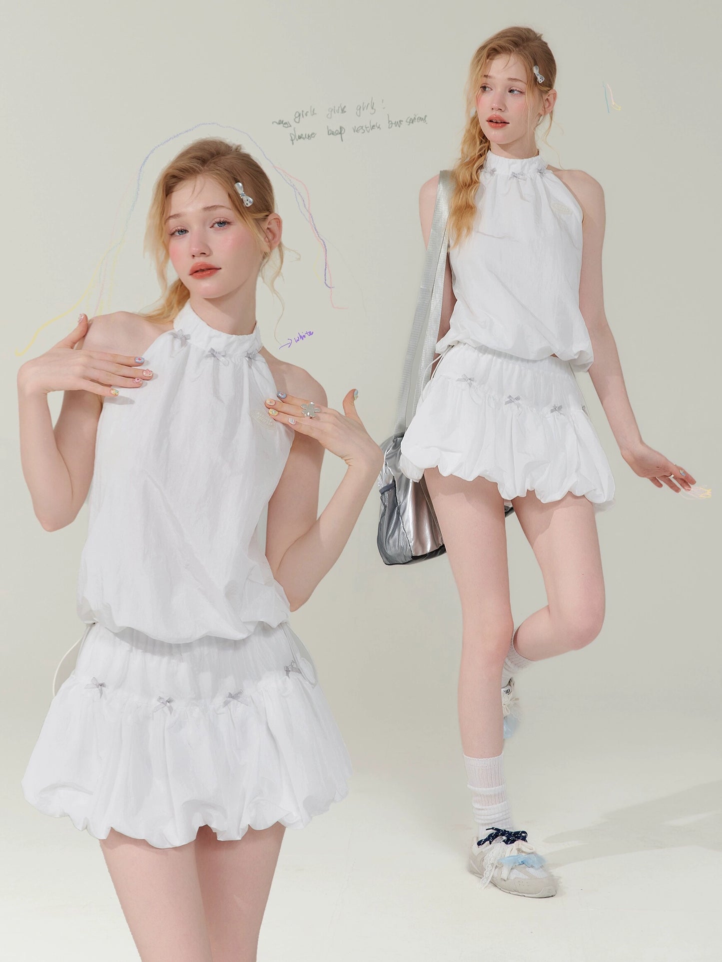 Bow Drawstring Sleeveless Top | Quick-Drying White Strap Design for Summer