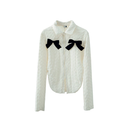 Cream Square Bow Knot Cardigan Coat