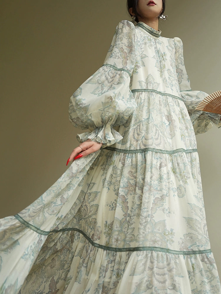 French Court Vintage Print Dress Spring 2025 Loose Large Skirt Long Skirt