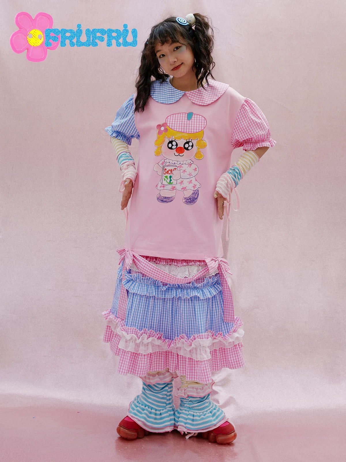 Gollum Store & Happy Collaboration Original Design Summer Cartoon Cotton Short Sleeve Pink Women's T-Shirt