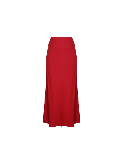 Red Rose High-Waisted Linen Pencil Skirt – Hong Kong Retro Autumn Classic
