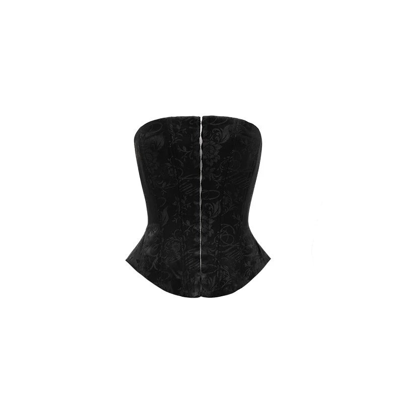 Jacquard Satin Herringbone Corset – Slim Tunic Top with Bandeau Layer