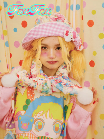 Gollum Store Original Design Cute Girl Cartoon Print Hat and Scarf Set
