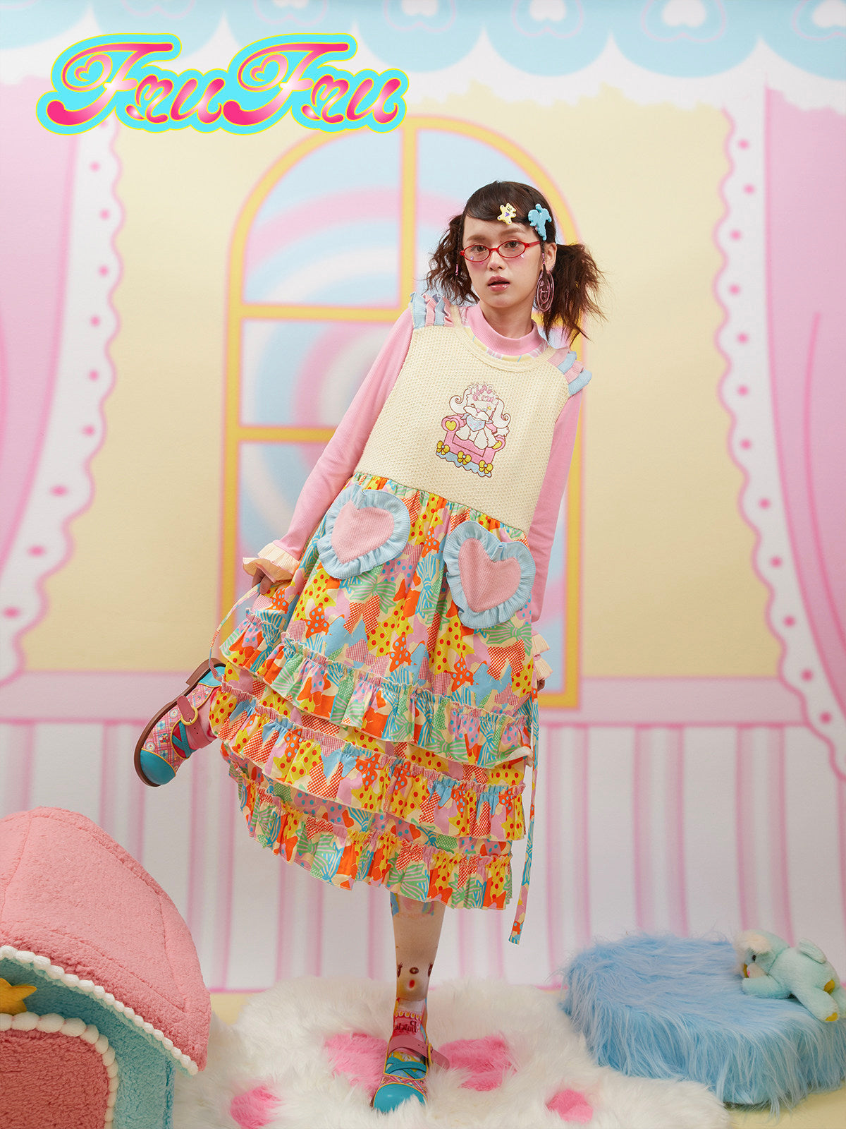 Knitted Patchwork Vest Dress | Cute Embroidered Sweater Dress