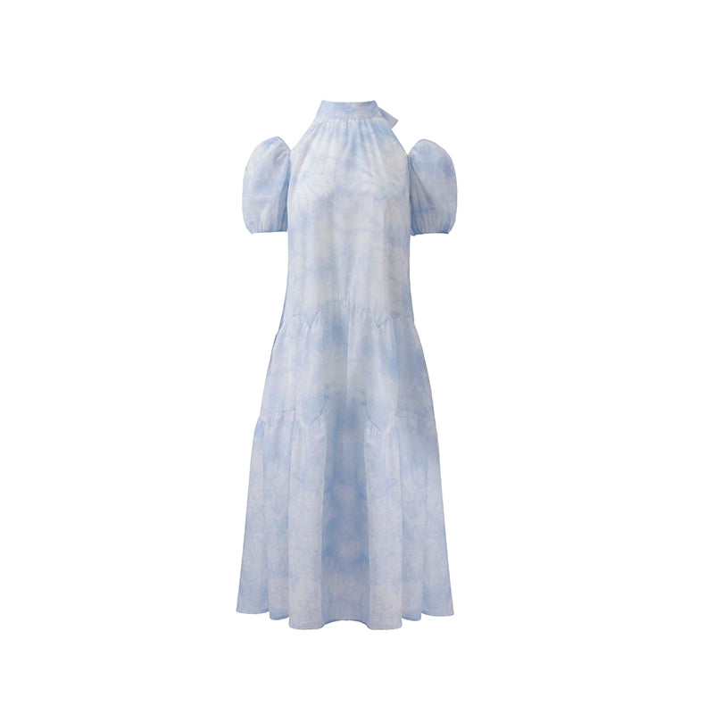 Original Afternoon Mist Sea Blue [Multi Wear Method] Halo Dyed Bow Tie Hanging Neck Dress