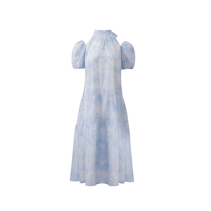 Original Afternoon Mist Sea Blue [Multi Wear Method] Halo Dyed Bow Tie Hanging Neck Dress