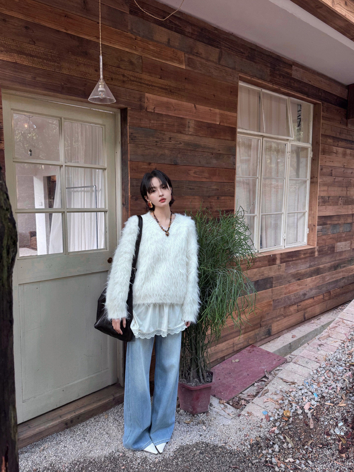 Plush V-Neck Knit Sweater