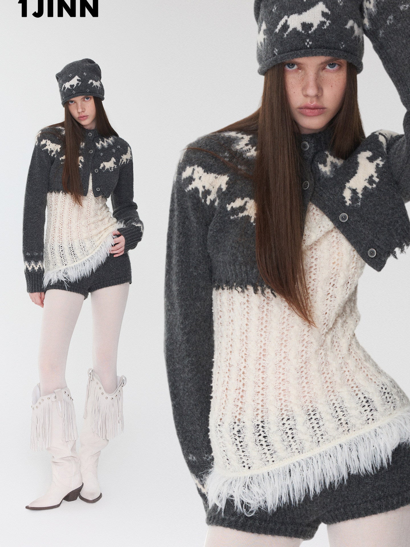 Fair Isle Pony Knit Cardigan & Shorts Set