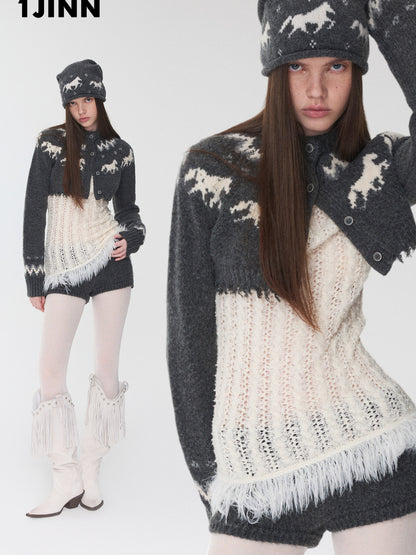 Fair Isle Pony Knit Cardigan & Shorts Set