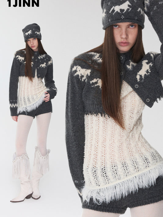 Fair Isle Pony Knit Cardigan & Shorts Set