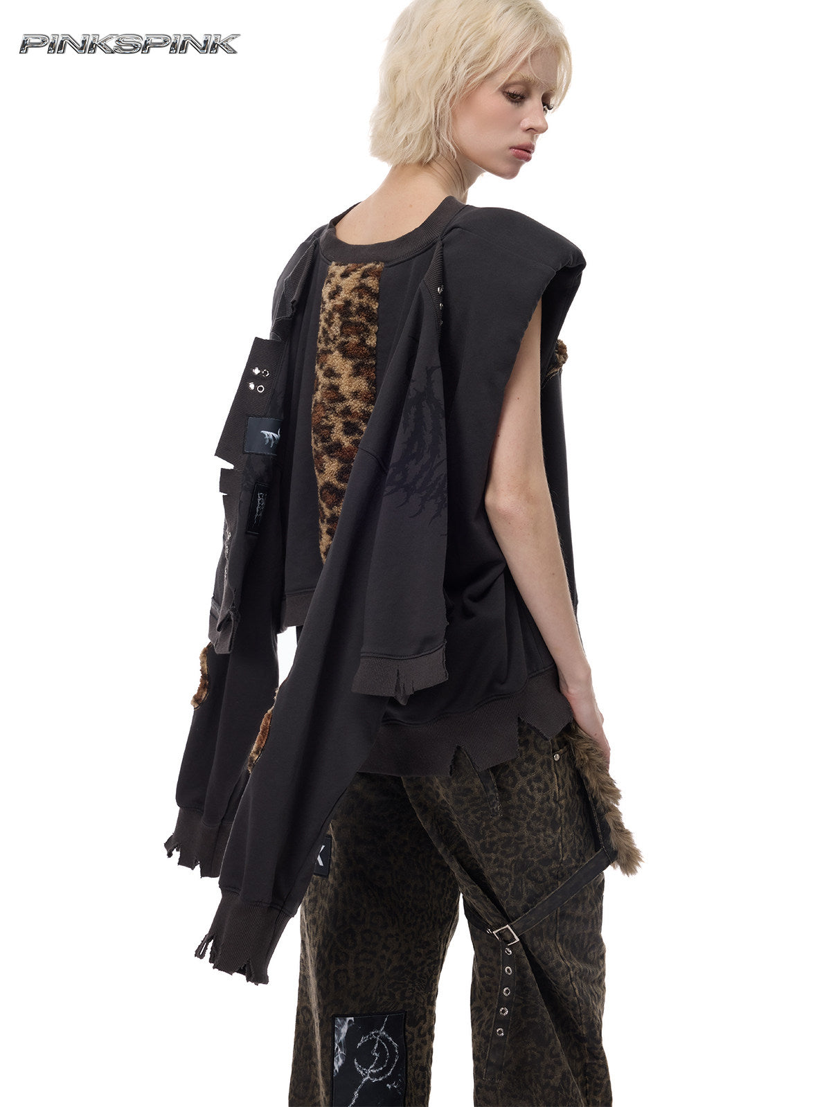 Heavyweight Thorn Leopard Heart Embroidered Punk Y2K Sweatshirt