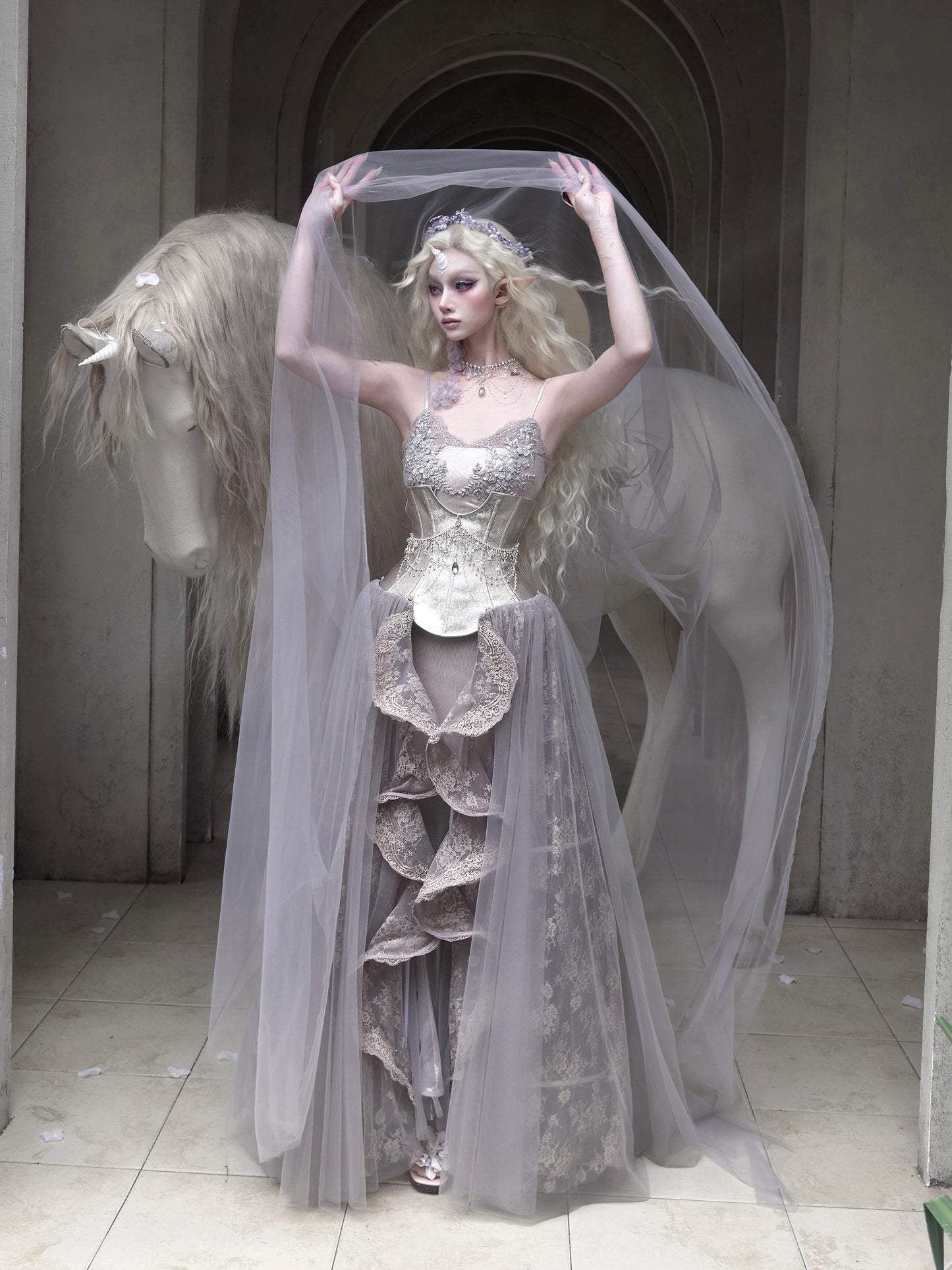 Embroidered Fairy Fishtail Gown | Moonlight Beaded Maxi Dress