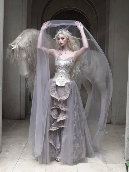 Embroidered Fairy Fishtail Gown | Moonlight Beaded Maxi Dress