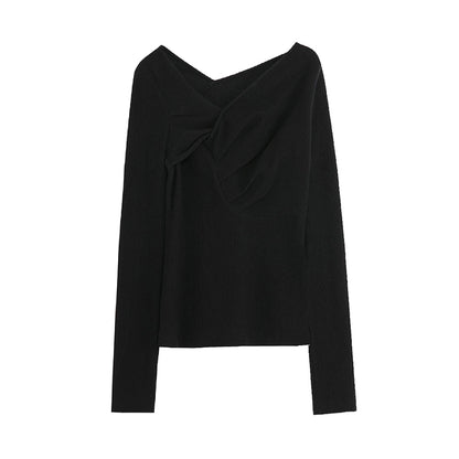 Black en V-Neck Undery Trist pour les femmes de conception de slim irrégulière de l'automne pour femmes se sentir petite couche supérieure