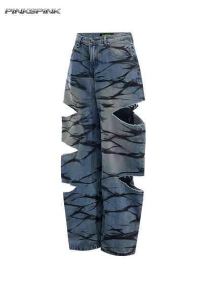 Layered Distressed Graffiti Low-Rise Unisex Y3K Jeans