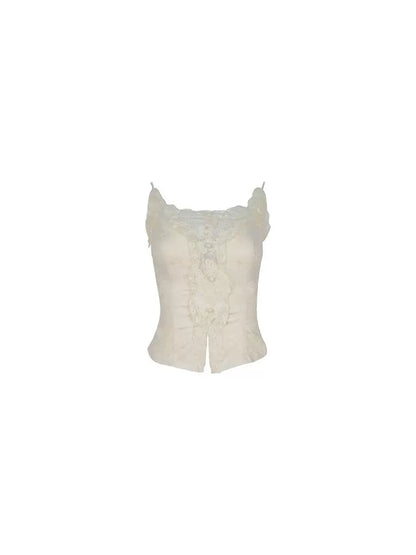 Satin Jacquard Lace-Trimmed Camisole