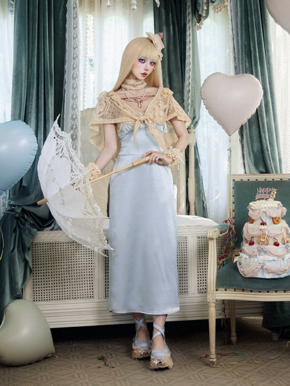 Mousse Rendezvous French Rococo Retro Doll-Style Cream Beige Lace Shawl