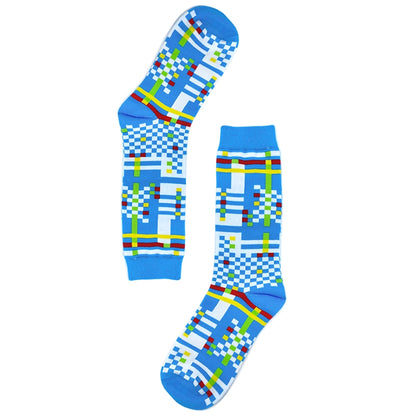 Blue Checkered Cotton Socks