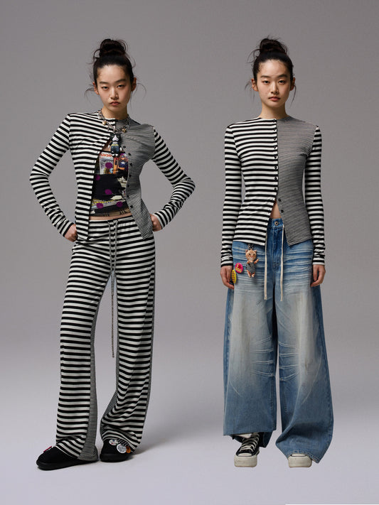 Striped Tank, Cardigan & Trousers Set