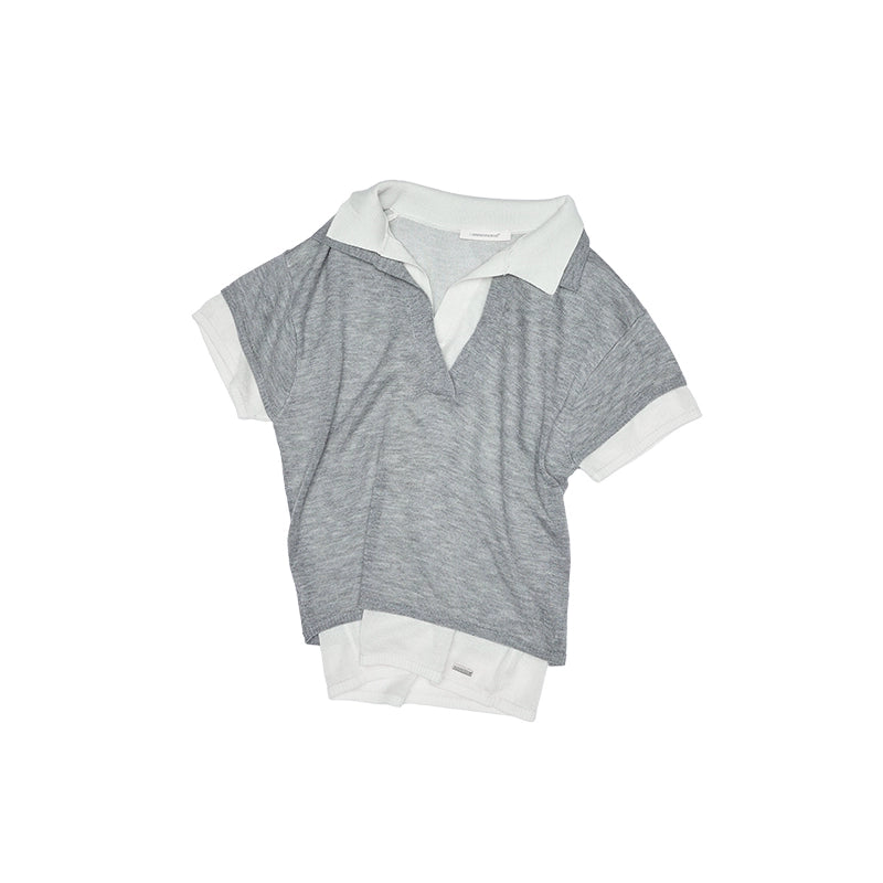 Two-in-One Knitted Polo T-Shirt – Slim Fit Contrast Short Sleeve Top