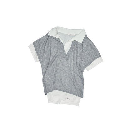 Two-in-One Knitted Polo T-Shirt – Slim Fit Contrast Short Sleeve Top