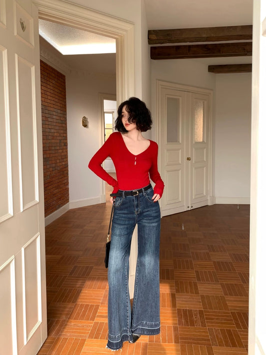 Skinny Wide-Leg High-Waisted Jeans – Timeless Retro Look