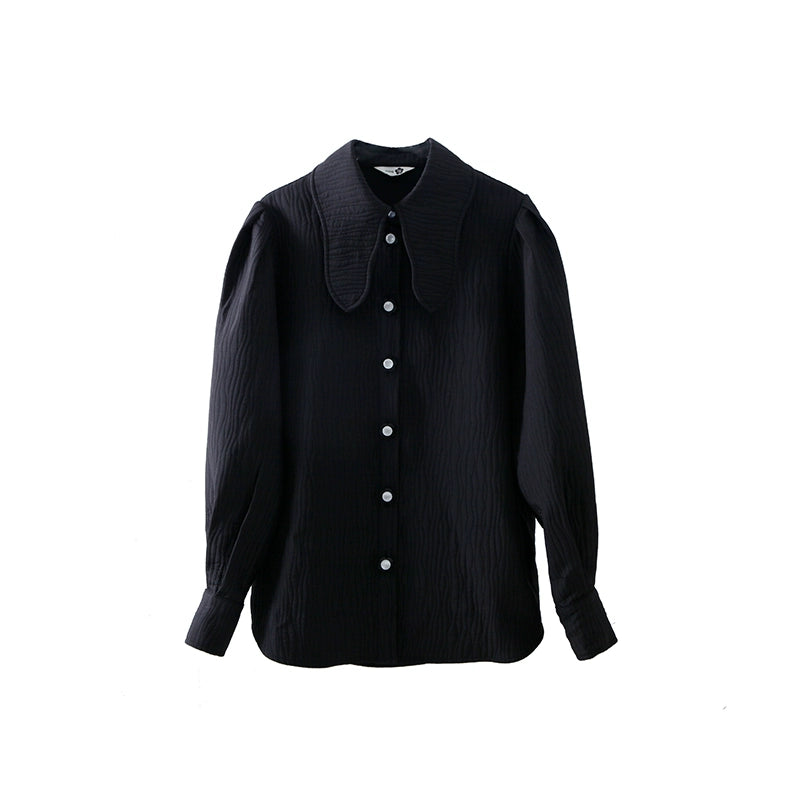 Original Design Introverted Intellectuals Retro Curved Collar Button Loose Cotton Clip Shirt