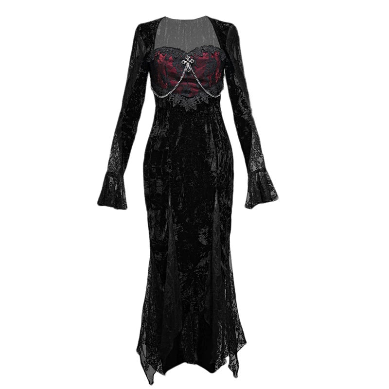 Rose Velvet Gothic Fish Tail Dress