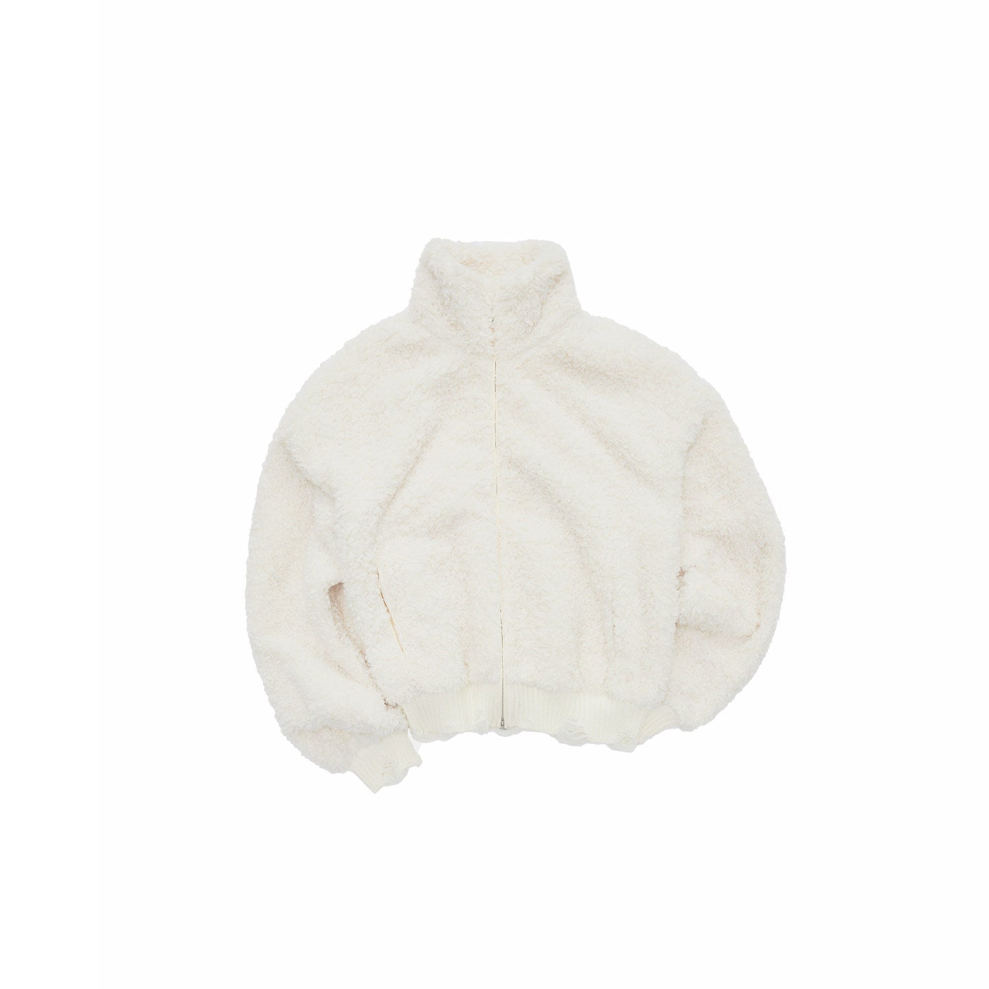 Stand-Collar Faux Shearling Cropped Jacket
