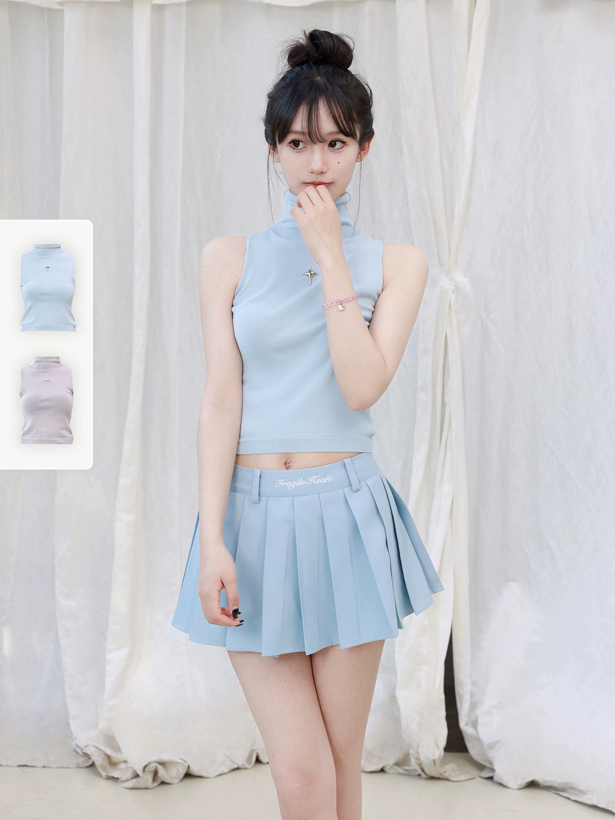 Star Knitted Half High Neck Tank Top