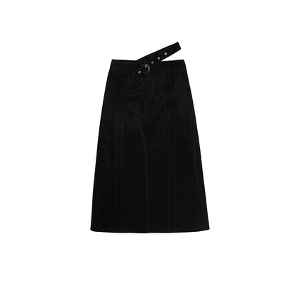 PU Leather Cross Waist Skirt