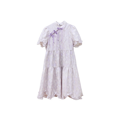 Original niche design by You'er UARE Summer Iris New Chinese Baby Dress Bowtie Jacquard Dress for Women