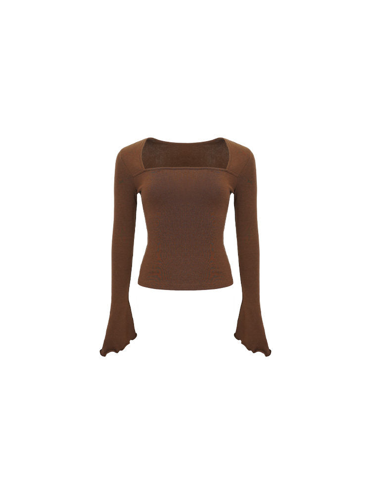 Sunset Gold Square-Neck Slim Fit Base Layer Top – Hong Kong Retro Autumn Essential
