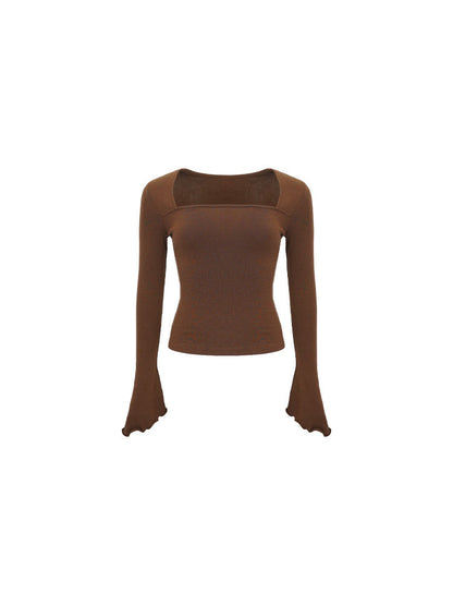 Sunset Gold Square-Neck Slim Fit Base Layer Top – Hong Kong Retro Autumn Essential