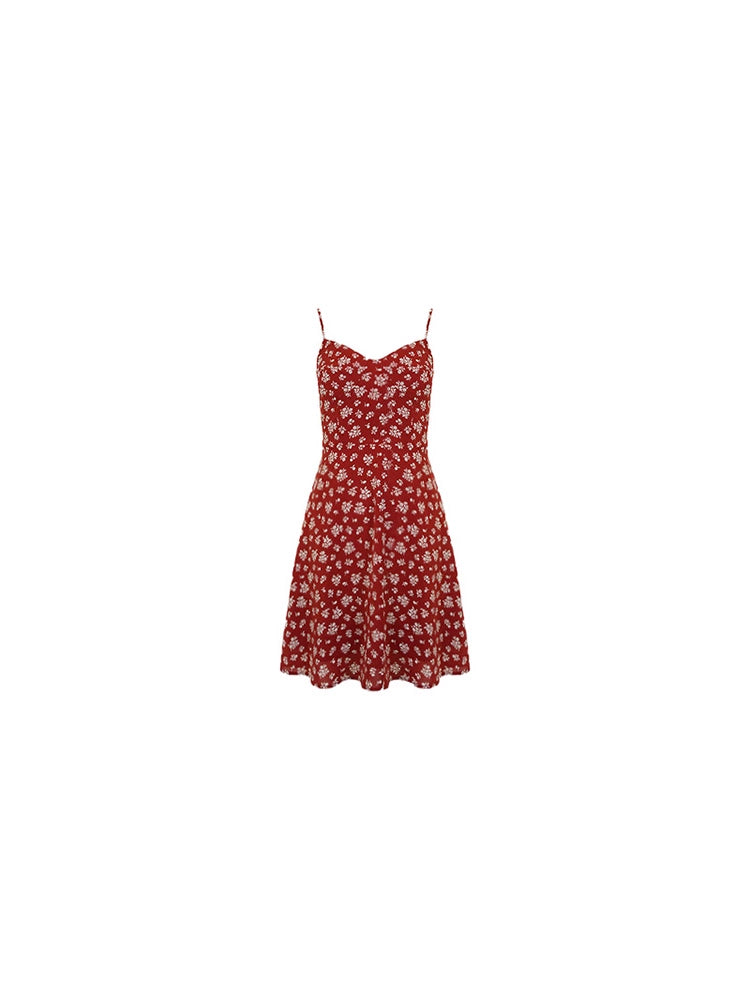 [Vermilion Cherry] French Floral Suspender Mini Dress