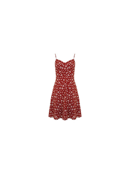 [Vermilion Cherry] French Floral Suspender Mini Dress
