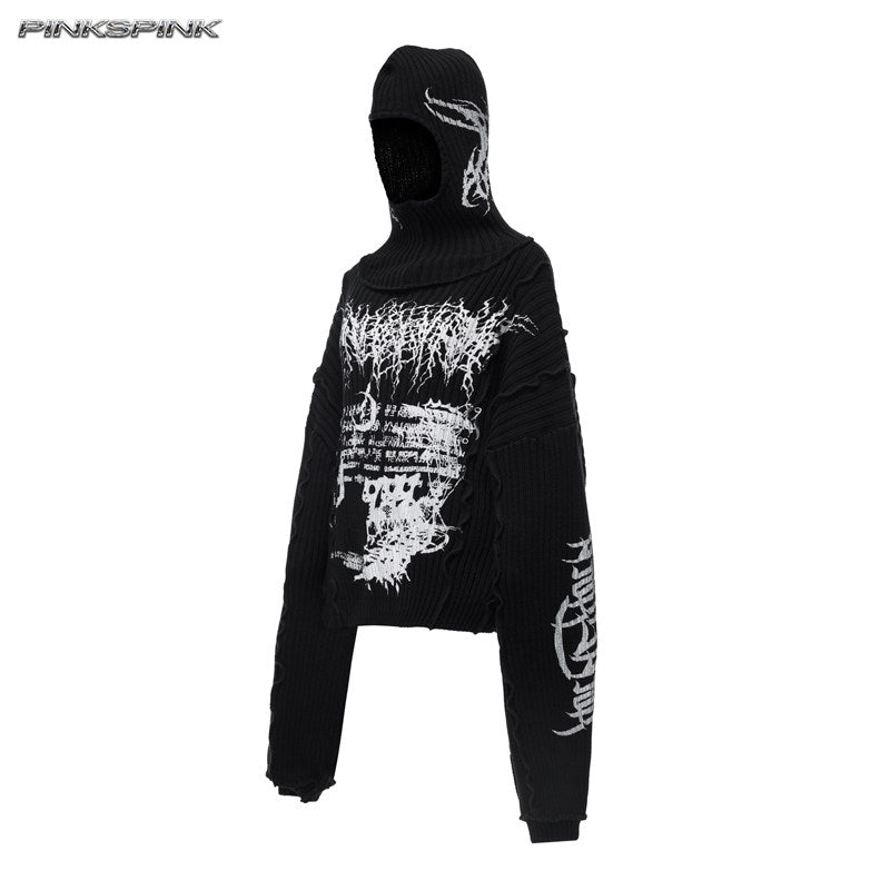 Structured Patchwork Hooded Street Punk Y2K Knit