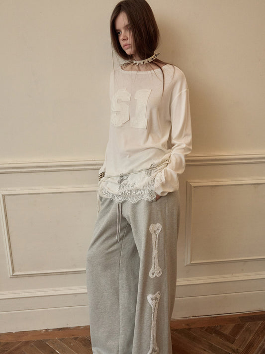 Appliqué Lace Panel Long Sleeve Tee