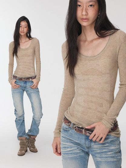 Knight Jacquard Openwork Knit Top