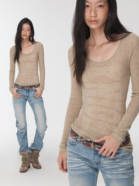Knight Jacquard Openwork Knit Top